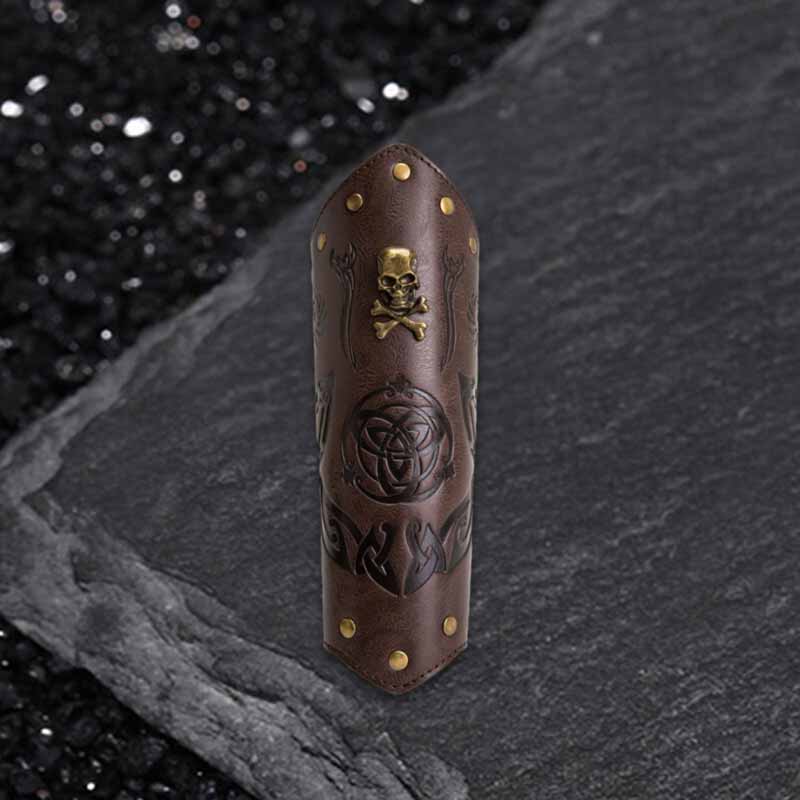 Retro Embossed Skull Rivet PU Leather Knight Bracers
