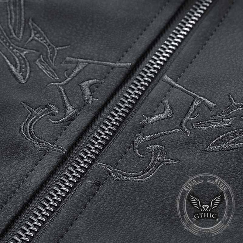 Retro Embroidered Pattern American PU Leather Jacket