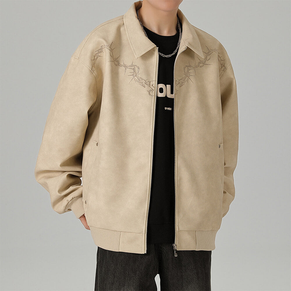 Retro Embroidered Pattern American PU Leather Jacket