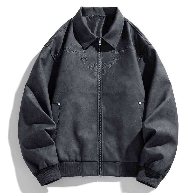 Retro Embroidered Pattern American PU Leather Jacket | Gthic.com