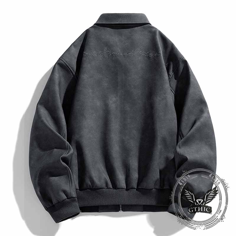 Retro Embroidered Pattern American PU Leather Jacket