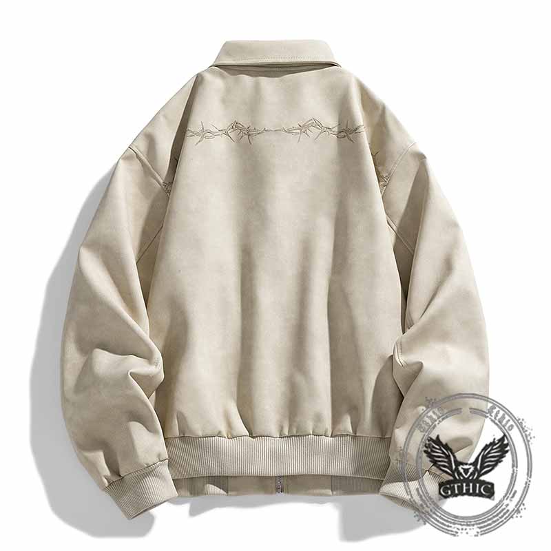 Retro Embroidered Pattern American PU Leather Jacket