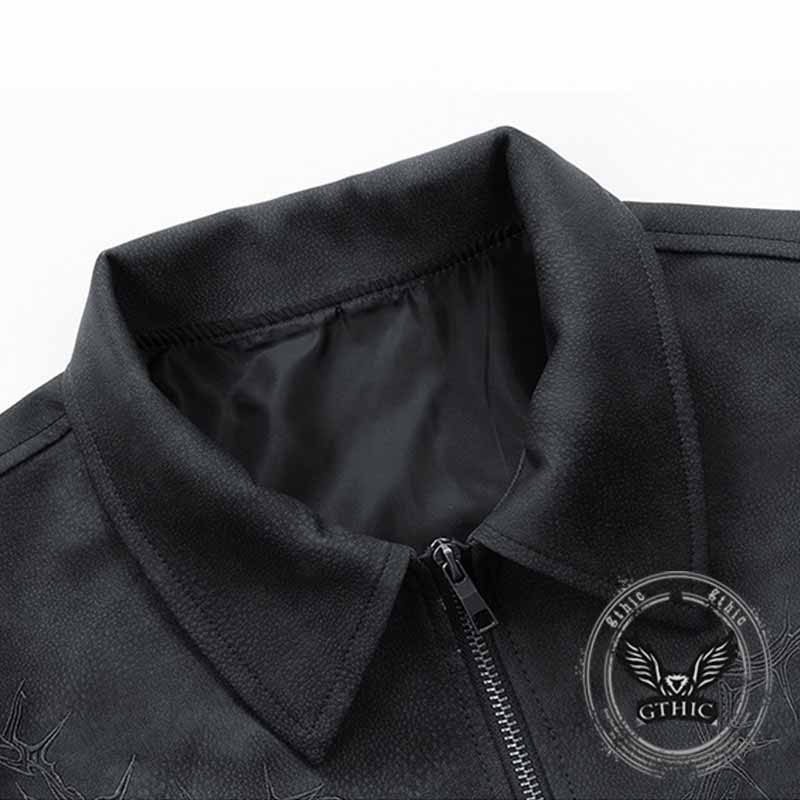 Retro Embroidered Pattern American PU Leather Jacket