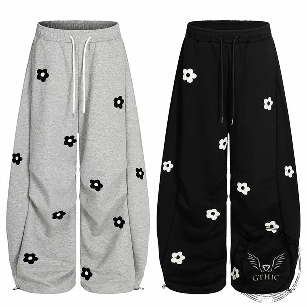 Retro Floral Embroidered Versatile Casual Pants | Gthic.com