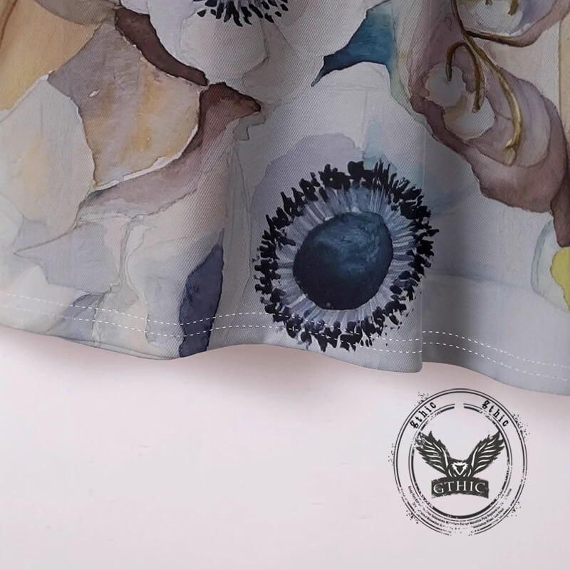 Retro Floral Print Short Sleeve Stand Collar Polo Shirt | Gthic.com