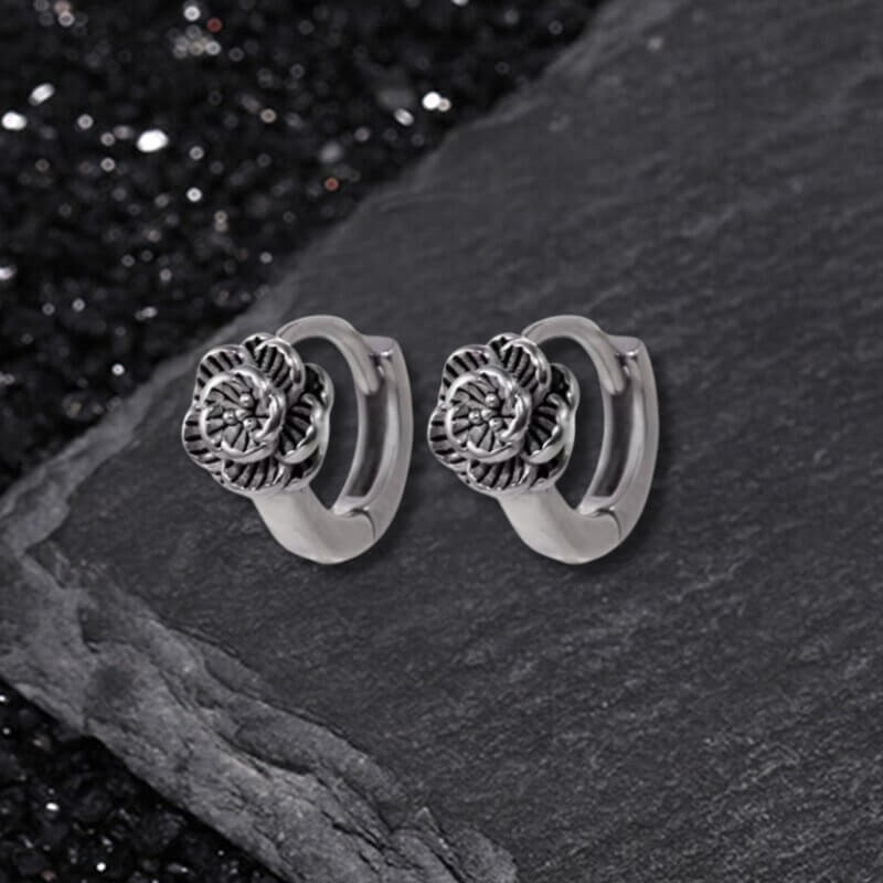 Retro Flower Smiley Star Stainless Steel Punk Earrings 03 | Gthic.com