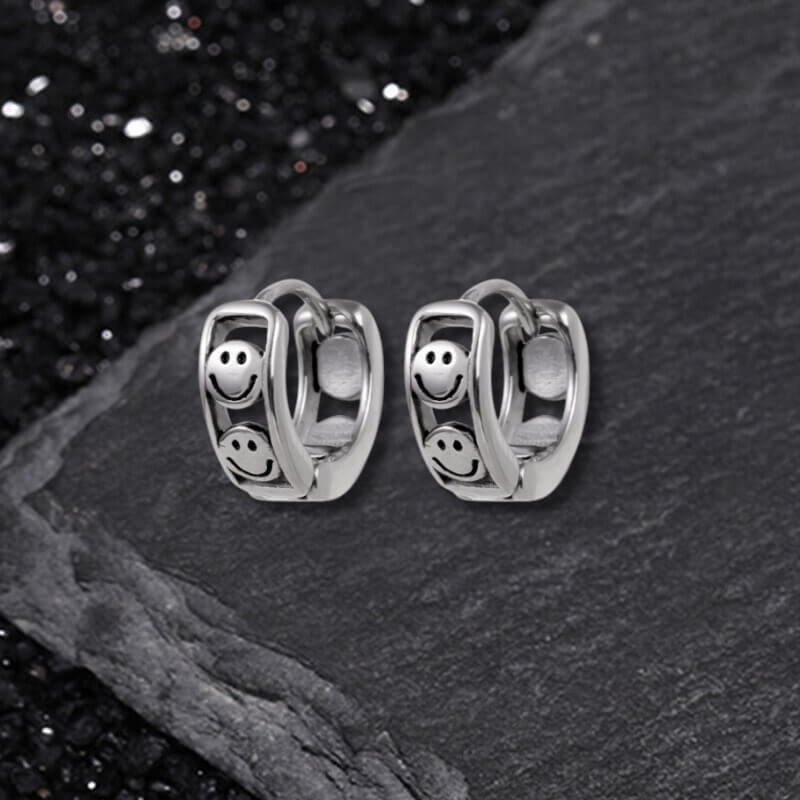 Retro Flower Smiley Star Stainless Steel Punk Earrings