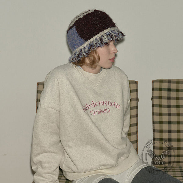 Retro Fringed Edge Patchwork Knitted Bucket Hat | Gthic.com