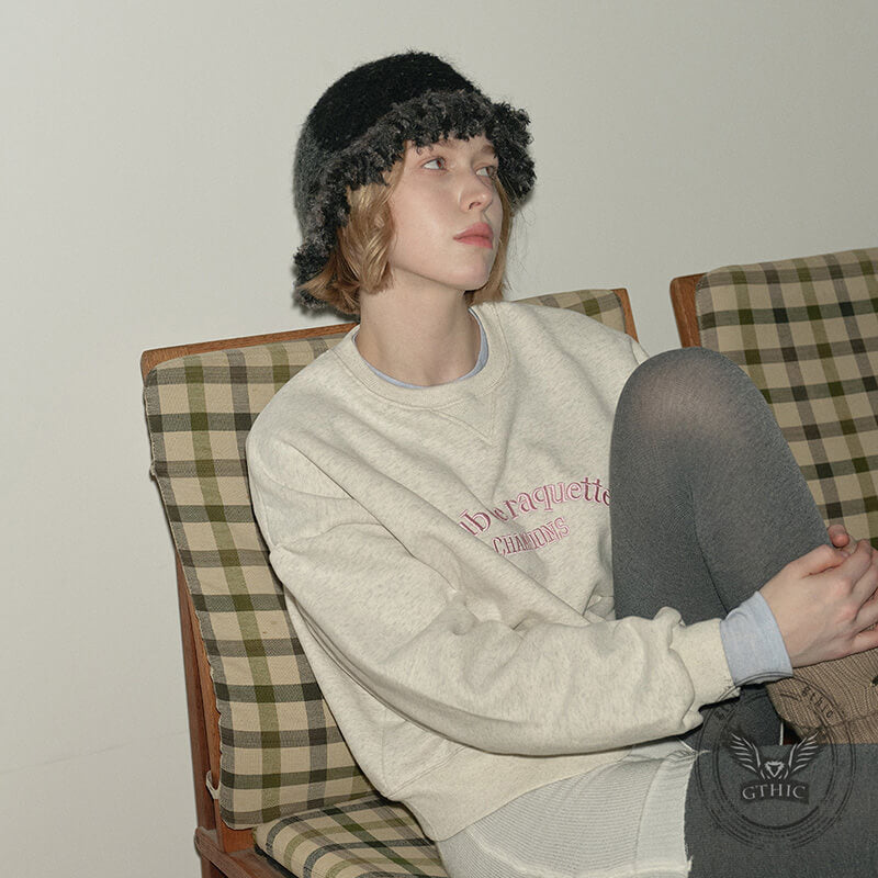 Retro Fringed Edge Patchwork Knitted Bucket Hat | Gthic.com