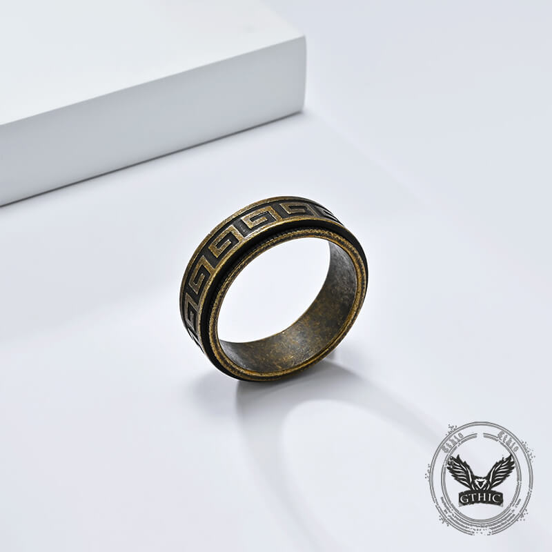 Retro Great Wall Pattern Stainless Steel Spinner Ring
