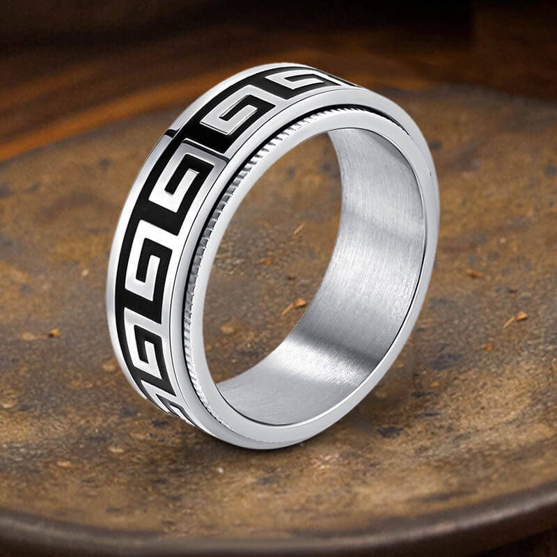Retro Great Wall Pattern Stainless Steel Spinner Ring 03 | Gthic.com