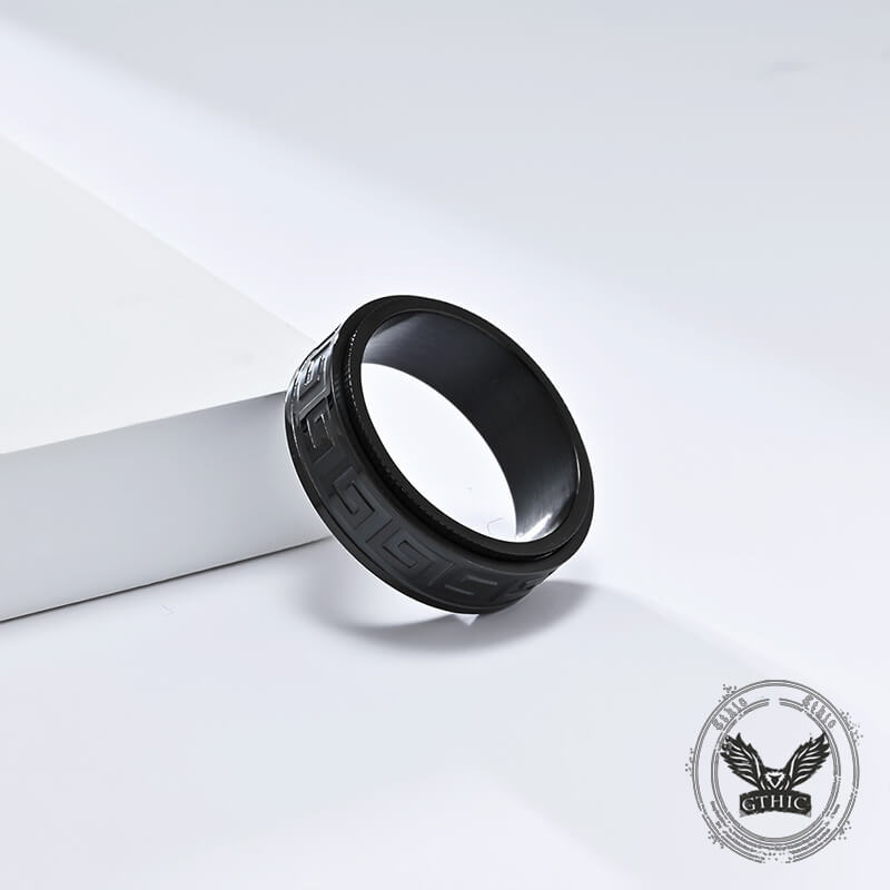 Retro Great Wall Pattern Stainless Steel Spinner Ring