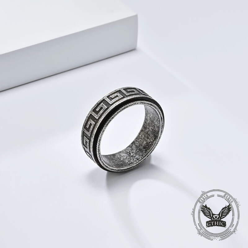 Retro Great Wall Pattern Stainless Steel Spinner Ring