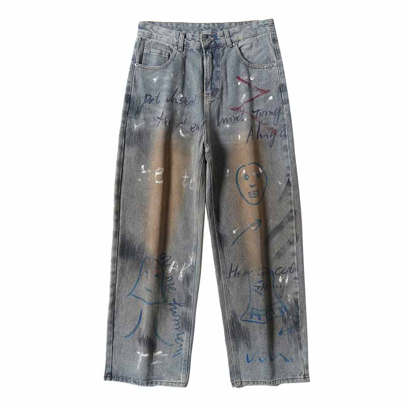 Pantaloni punk da uomo in cotone con stampa teschio patch