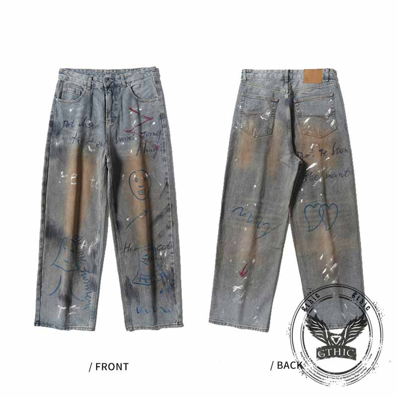 Pantaloni punk da uomo in cotone con stampa teschio patch