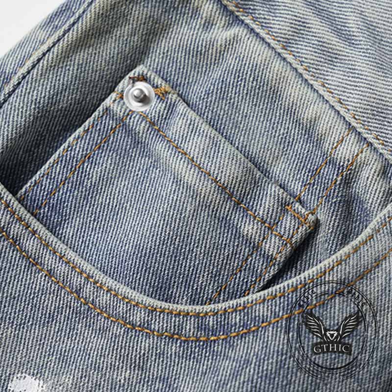 Pantaloni punk da uomo in cotone con stampa teschio patch