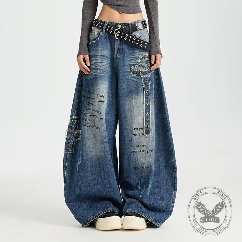 Pantalon Punk Homme en Coton Imprimé Crâne Patch