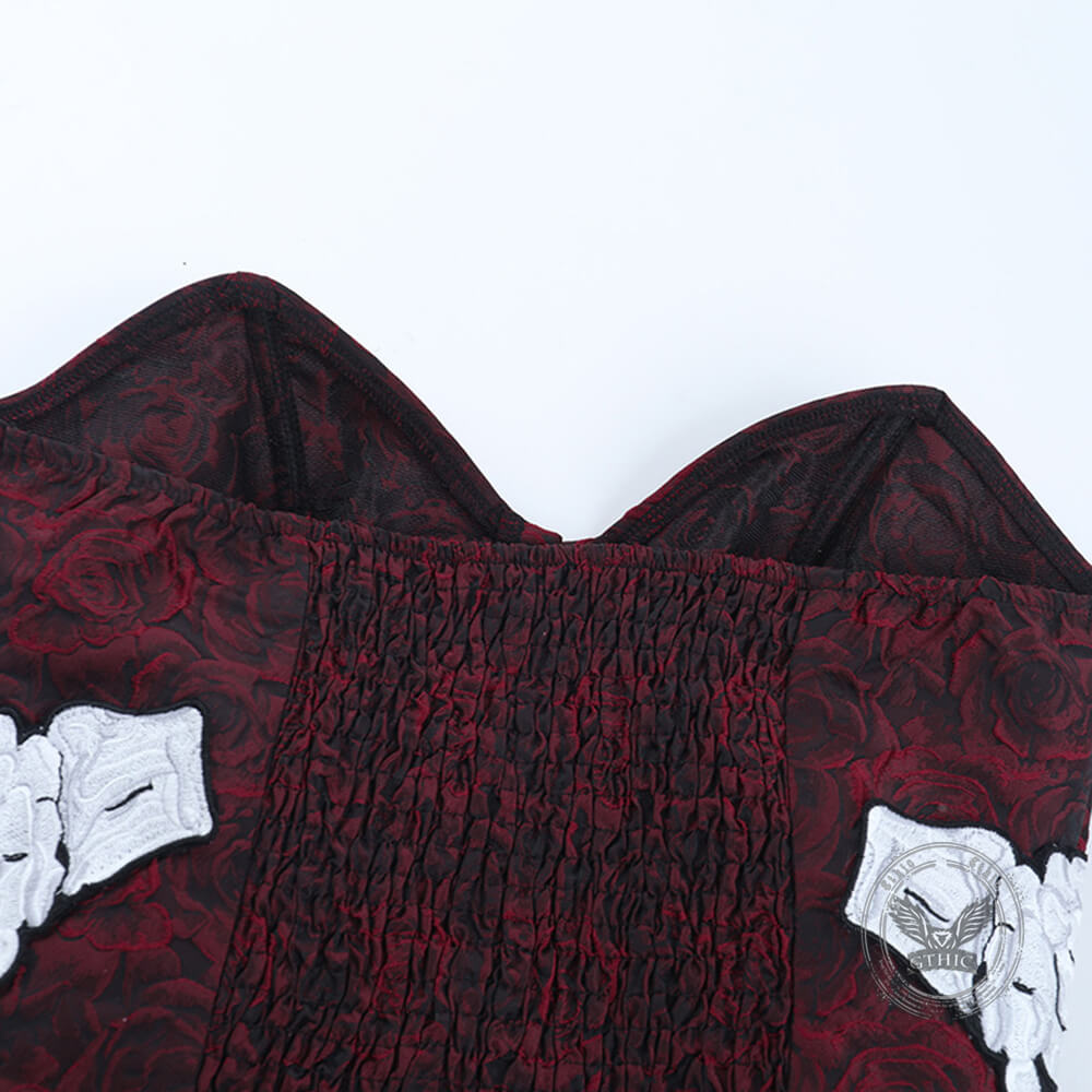 Retro Jacquard Gothic Skeleton Hand Embroidered Tube Top