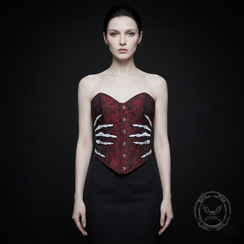 Retro Jacquard Gothic Skeleton Hand Embroidered Tube Top | Gthic.com