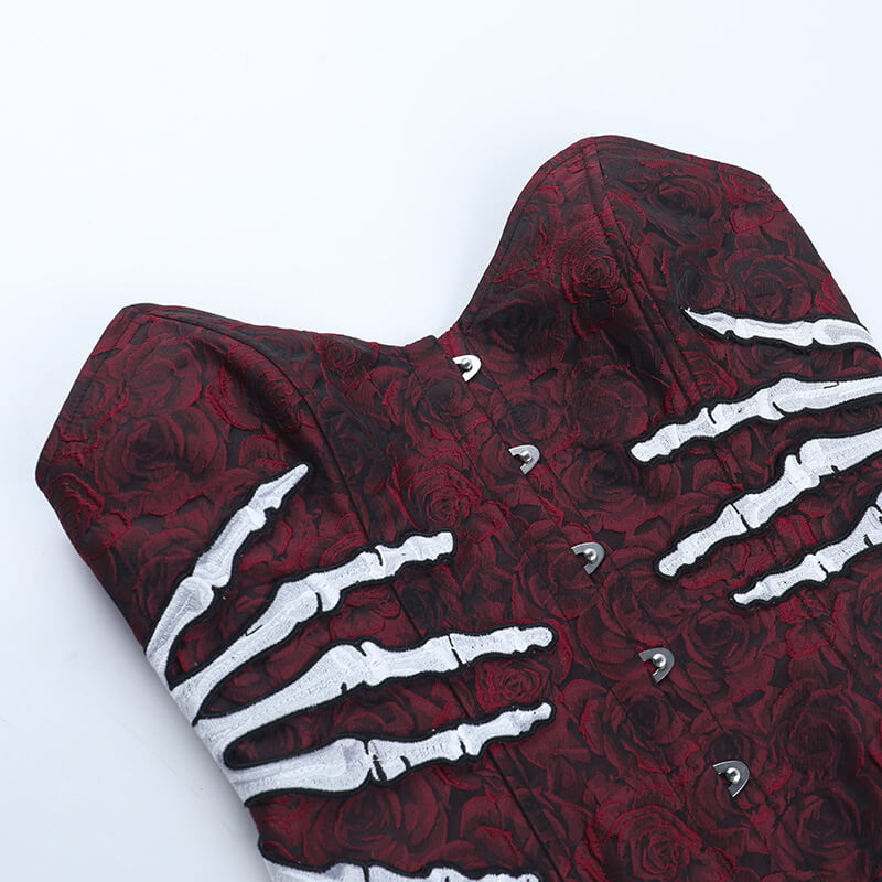 Retro Jacquard Gothic Skeleton Hand Embroidered Tube Top