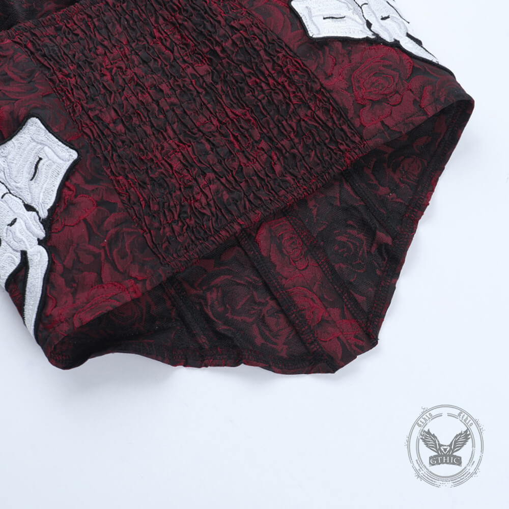 Retro Jacquard Gothic Skeleton Hand Embroidered Tube Top