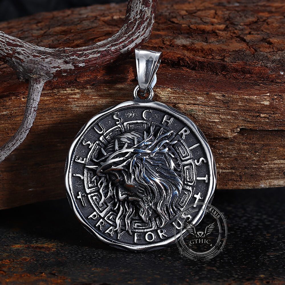 Retro Jesus Head Sacred Heart Stainless Steel Pendant