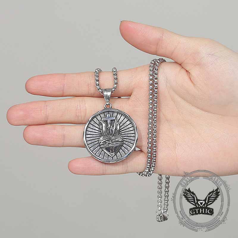 Retro Jesus Head Sacred Heart Stainless Steel Pendant 03 | Gthic.com