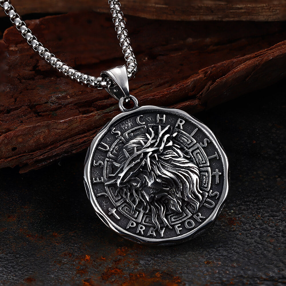 Retro Jesus Head Sacred Heart Stainless Steel Pendant | Gthic.com
