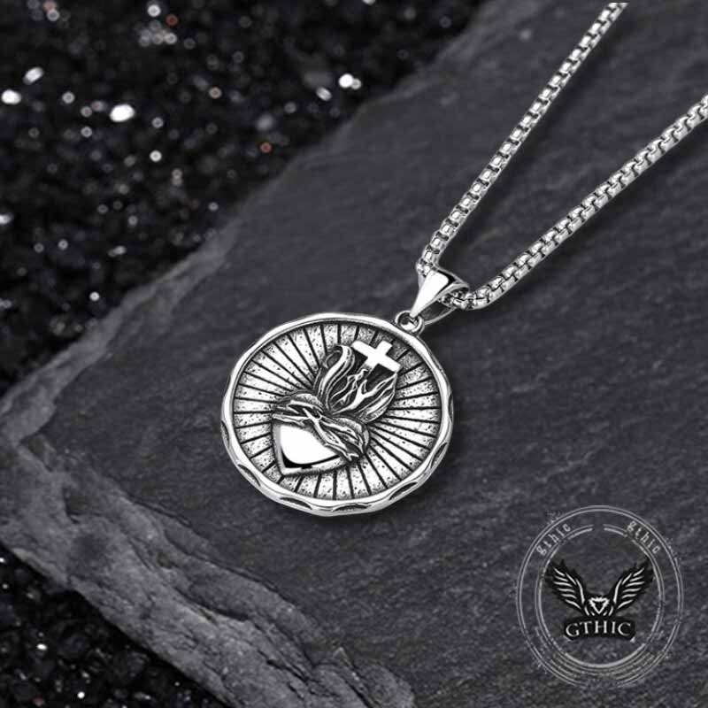 Retro Jesus Head Sacred Heart Stainless Steel Pendant