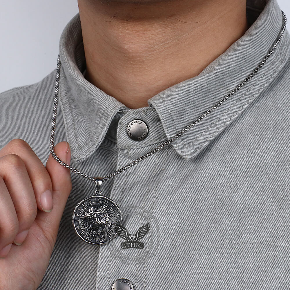 Retro Jesus Head Sacred Heart Stainless Steel Pendant | Gthic.com