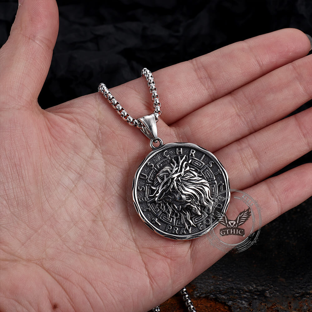 Retro Jesus Head Sacred Heart Stainless Steel Pendant | Gthic.com