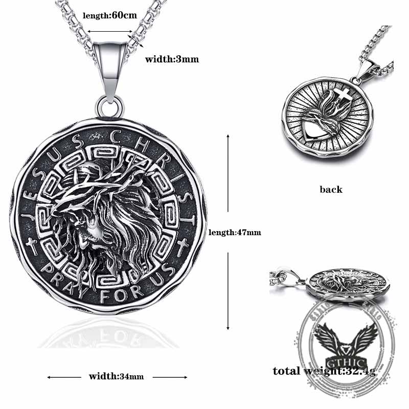 Retro Jesus Head Sacred Heart Stainless Steel Pendant