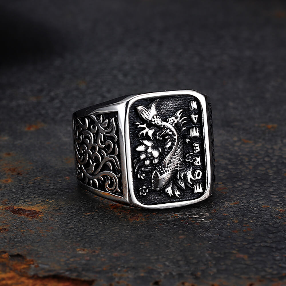 Retro Koi Square Stainless Steel Lucky Ring | Gthic.com