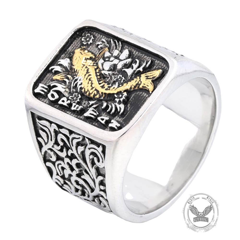 Retro Koi Square Stainless Steel Lucky Ring