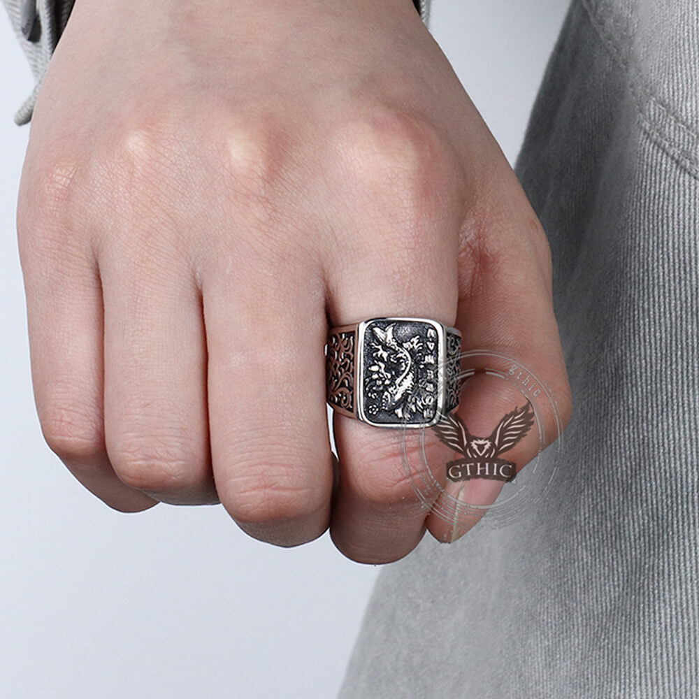 Retro Koi Square Stainless Steel Lucky Ring | Gthic.com