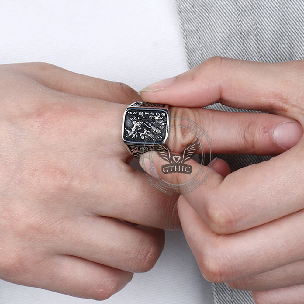Retro Koi Square Stainless Steel Lucky Ring | Gthic.com