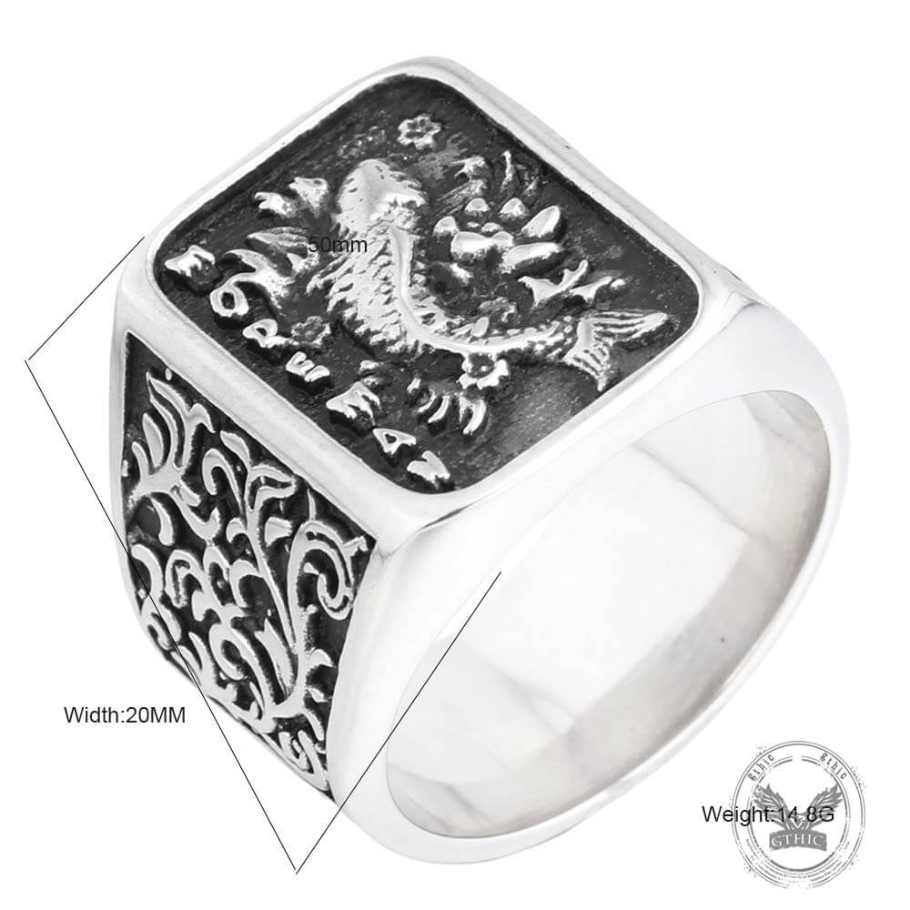Retro Koi Square Stainless Steel Lucky Ring