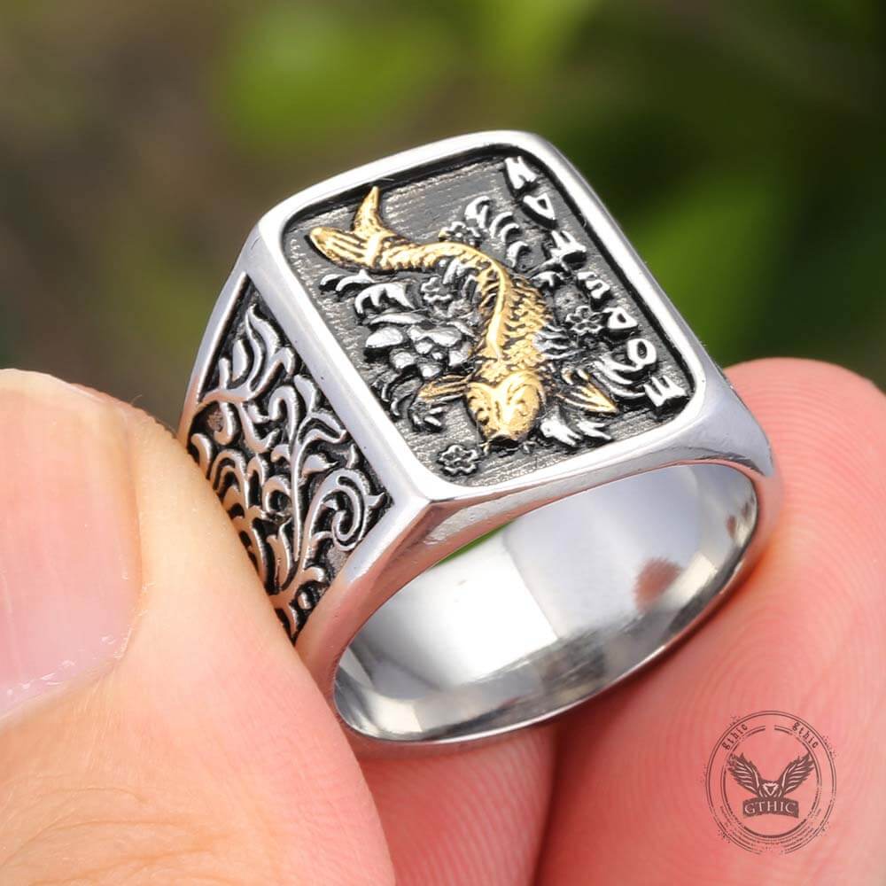 Retro Koi Square Stainless Steel Lucky Ring | Gthic.com
