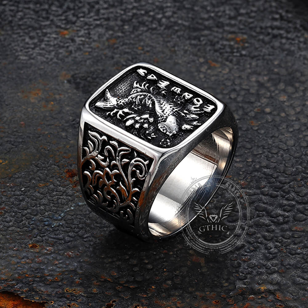 Retro Koi Square Stainless Steel Lucky Ring