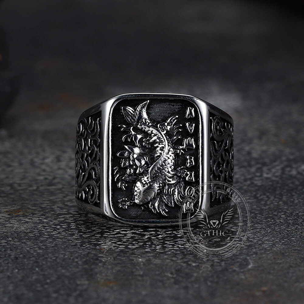 Retro Koi Square Stainless Steel Lucky Ring