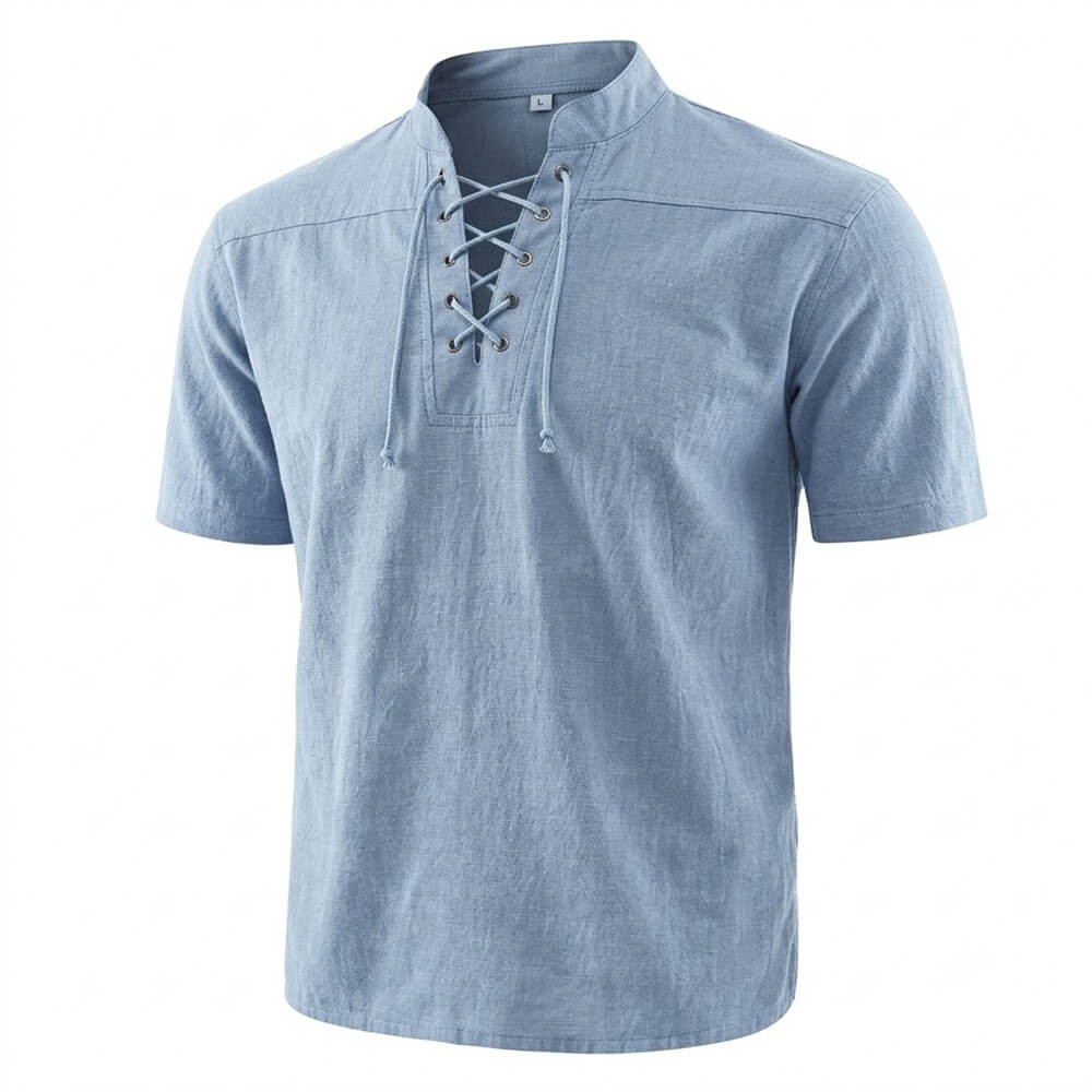 Retro Lace-Up Stand Collar Solid Color Henley Shirt | Gthic.com