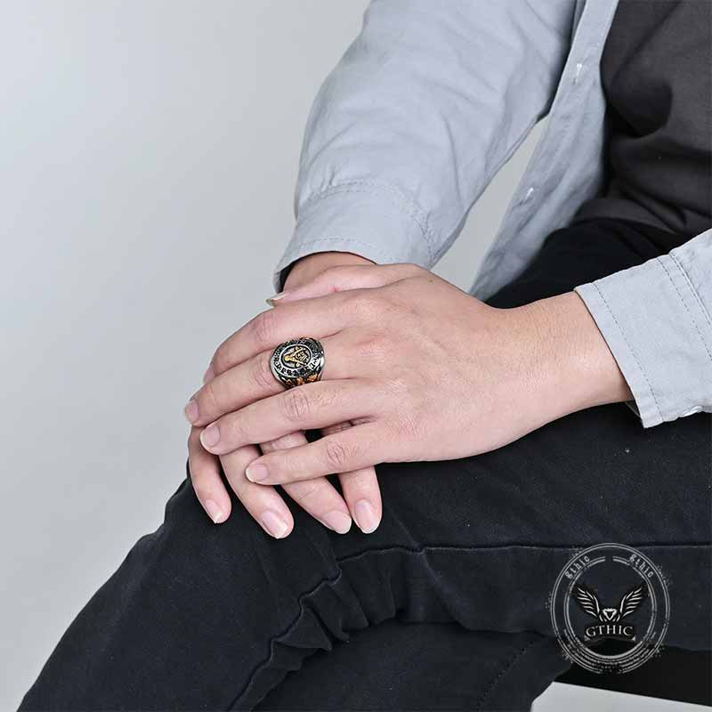 Retro Masonic Symbol Stainless Steel Ring 02 | Gthic.com