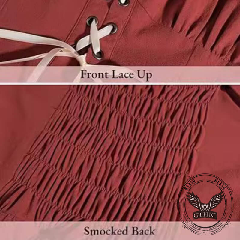 Retro Medieval Ruffle Colorblock Lace-Up Dress