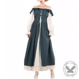 Retro Medieval Ruffle Colorblock Lace-Up Dress | Gthic.com