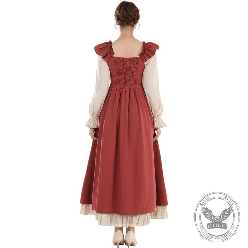 Retro Medieval Ruffle Colorblock Lace-Up Dress