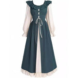 Retro Medieval Ruffle Colorblock Lace-Up Dress