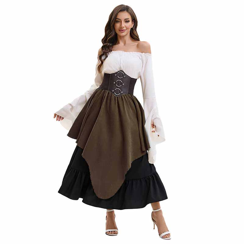 Retro Medieval Top Irregular Skirt Girdle Waist Set