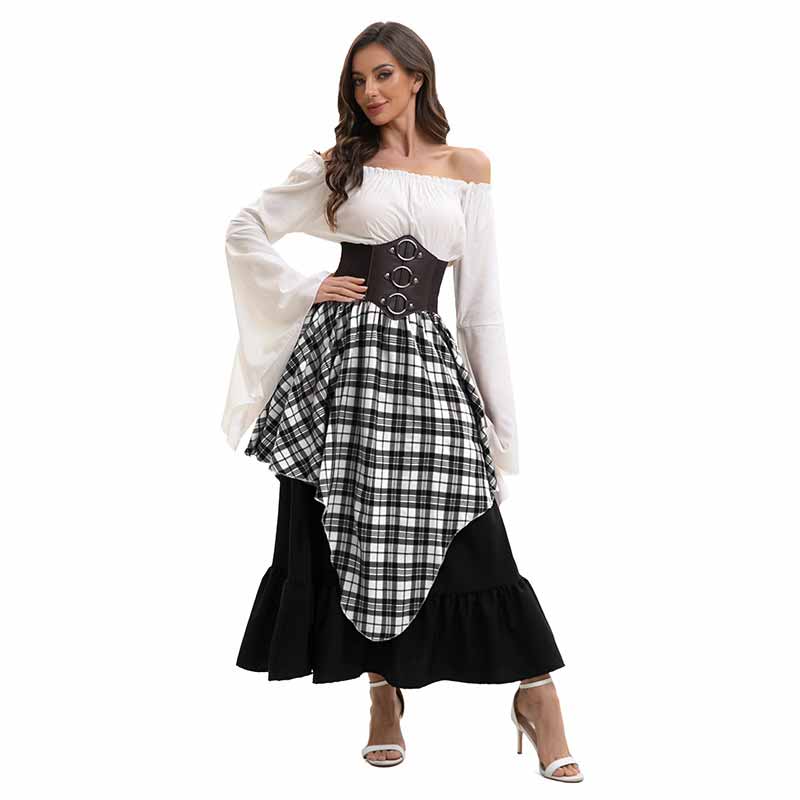 Retro Medieval Top Irregular Skirt Girdle Waist Set