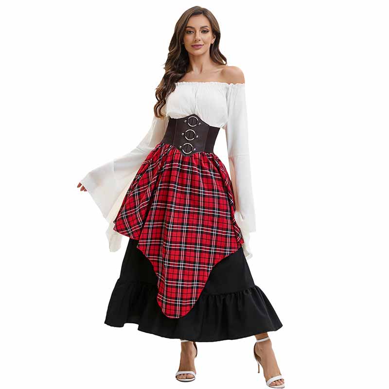 Retro Medieval Top Irregular Skirt Girdle Waist Set