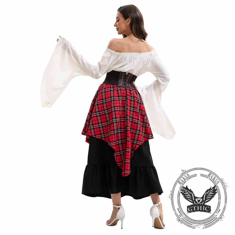 Retro Medieval Top Irregular Skirt Girdle Waist Set